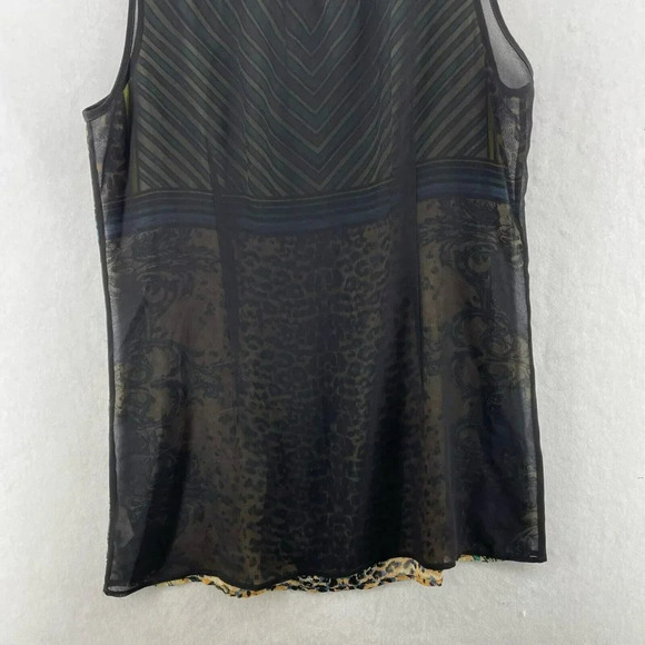 CAbi 565 Buchanan Tunic Women's Sz M Blue Black Leopard Print Striped Keyhole - Picture 5 of 10